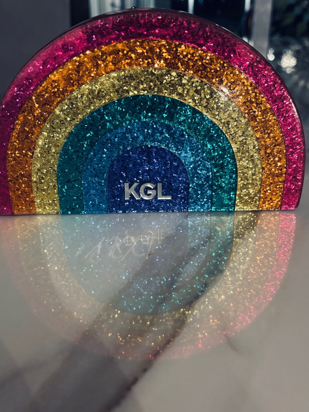 Kurt Geiger London Rainbow Glitter Perspex Clutch Crossbody KGL